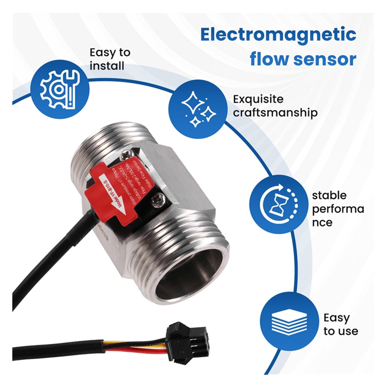 caudalímetro, Medidor de Flujo Agua 1 Pulgada, Sensor caudal fluidos líquidos industriales YF-B10-S for plomería