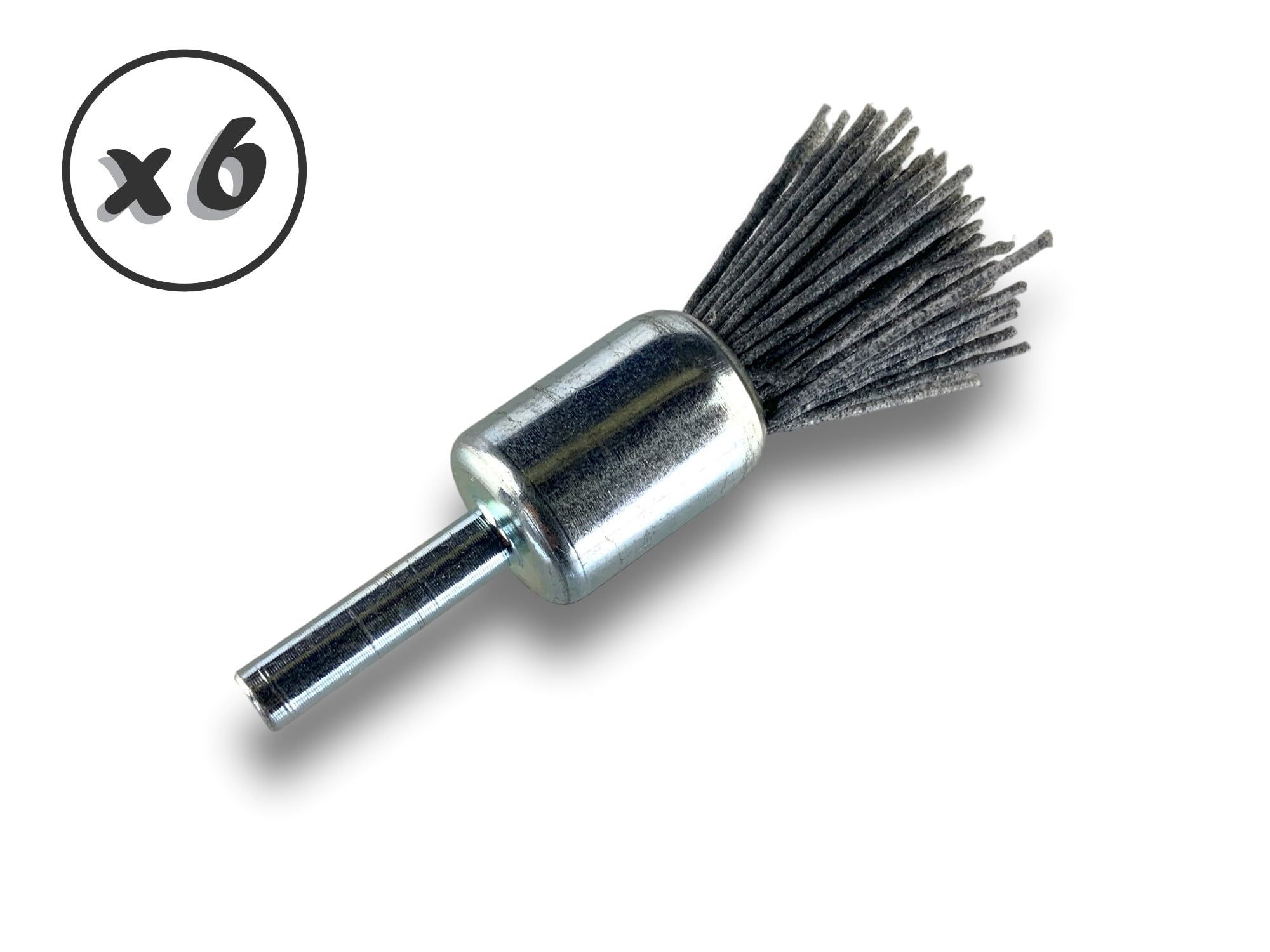 Zestaw 6 metalowych szczotek obrotowych z końcówką | Ø 18 mm | Wyściółka z węglika krzemu ziarno 120 | Do wiertarki lub wkrętarki z uchwytem | Szczotkowanie i zdejmowanie | Kibros 20KR18_120x6