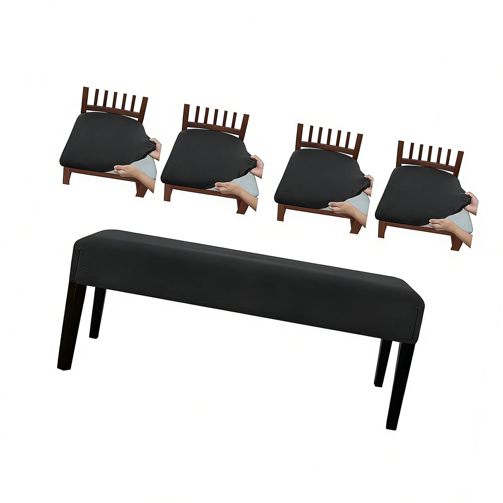 Msioytog Black Benches Cover With Elastic Rope For Various Stool Legs Spill Resistant Polyester Fabric Benches Cover Set