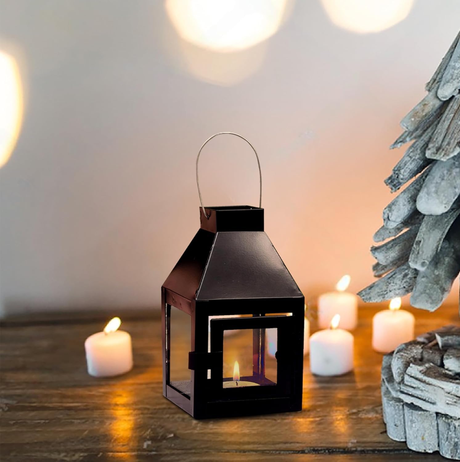 Rely+ Metal Candle Holder Lantern Decor Hanging Tealight Holder for Home Decoration Antique Collection Candle Lanterns Christmas Decorations 5.5 Inch (Black Color)-image-15