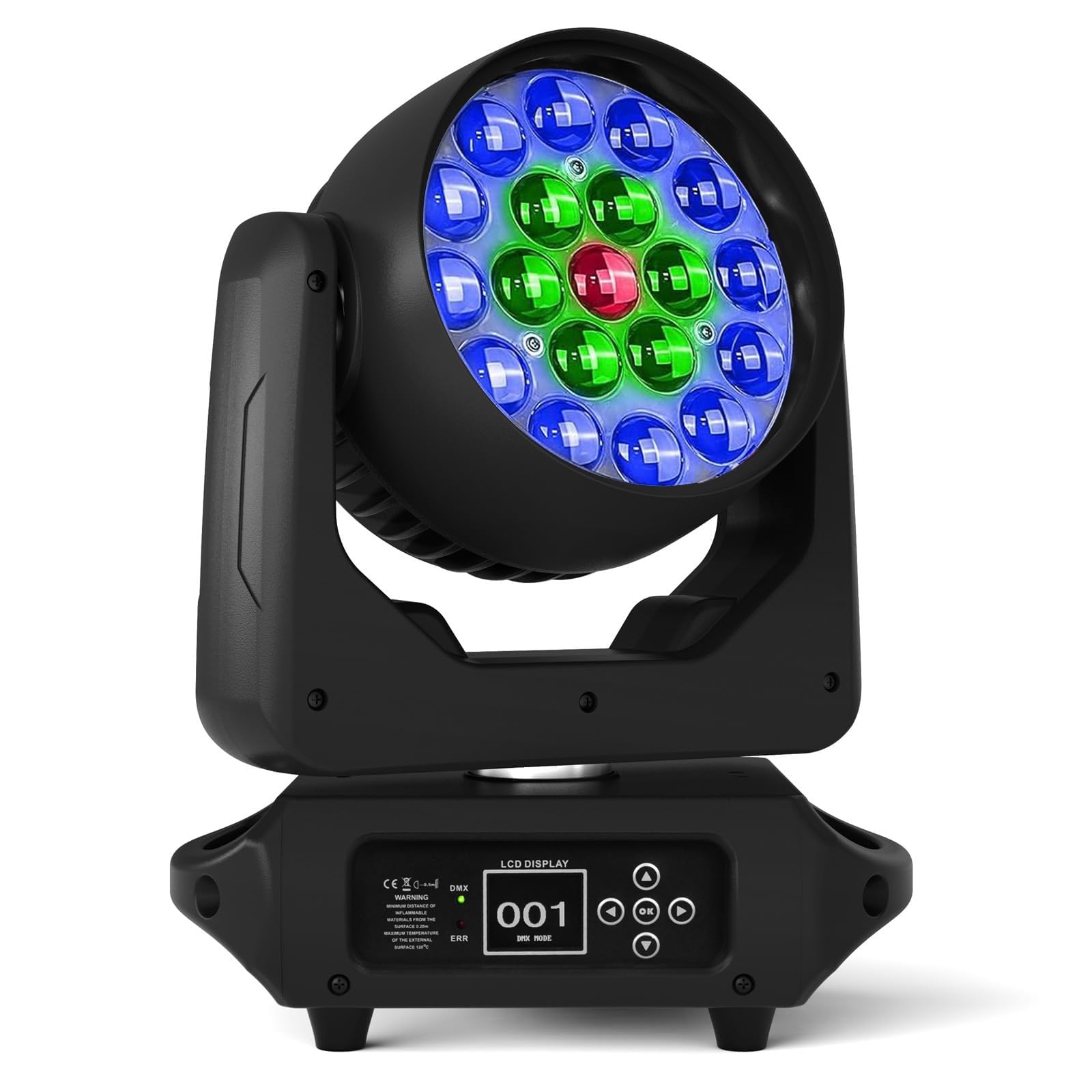 19x15W Moving Head LED DMX512 RGBW Lichteffekte Partylicht mit 16/24 Kanal Beam/Wash/Strobe/Ring Effect 4 in 1 Bühne Lichter DJ Lichter Lichtanlagefür Hochzeit Bar Disco Party und Nachtclub