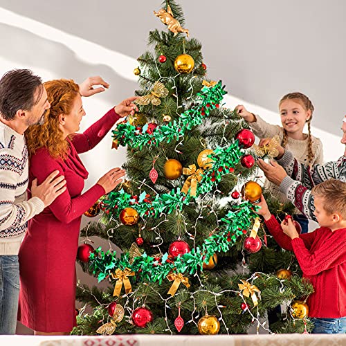 Tinsel Garland Christmas Decorations Green Metallic Garland With Red Berries Leaves Christmas Tree Tinsel Garland Green Metallic Twist Garland For Christmas Tree Ceiling Hanging Decor (6 Pcs, 39 Feet) #TOP4