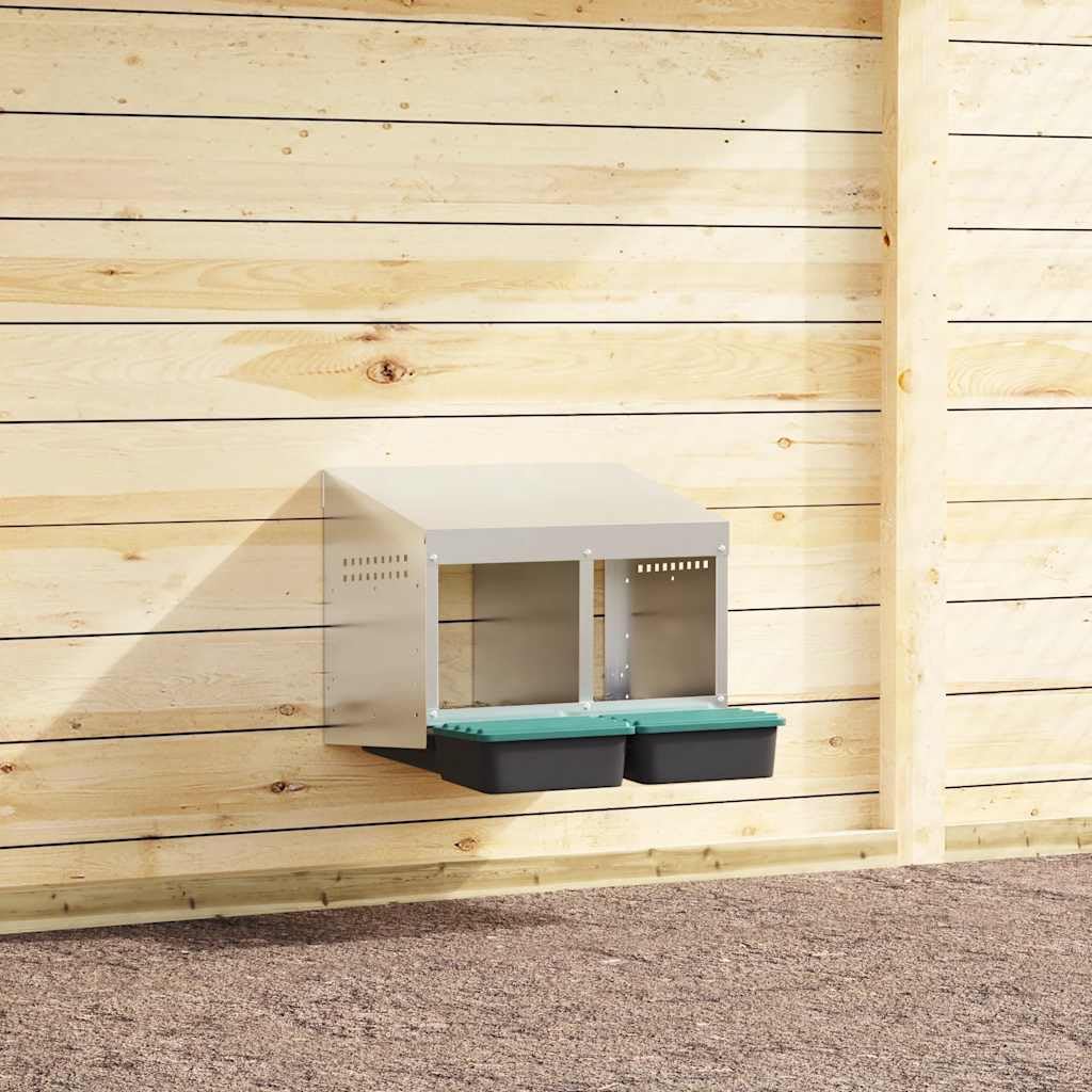 Gallina nido con 2 compartimentos para montaje en pared de acero galvanizado con polipropileno, 53 x 50 x 46 cm, para interior y exterior, fácil recogida de huevos y solución de establo que