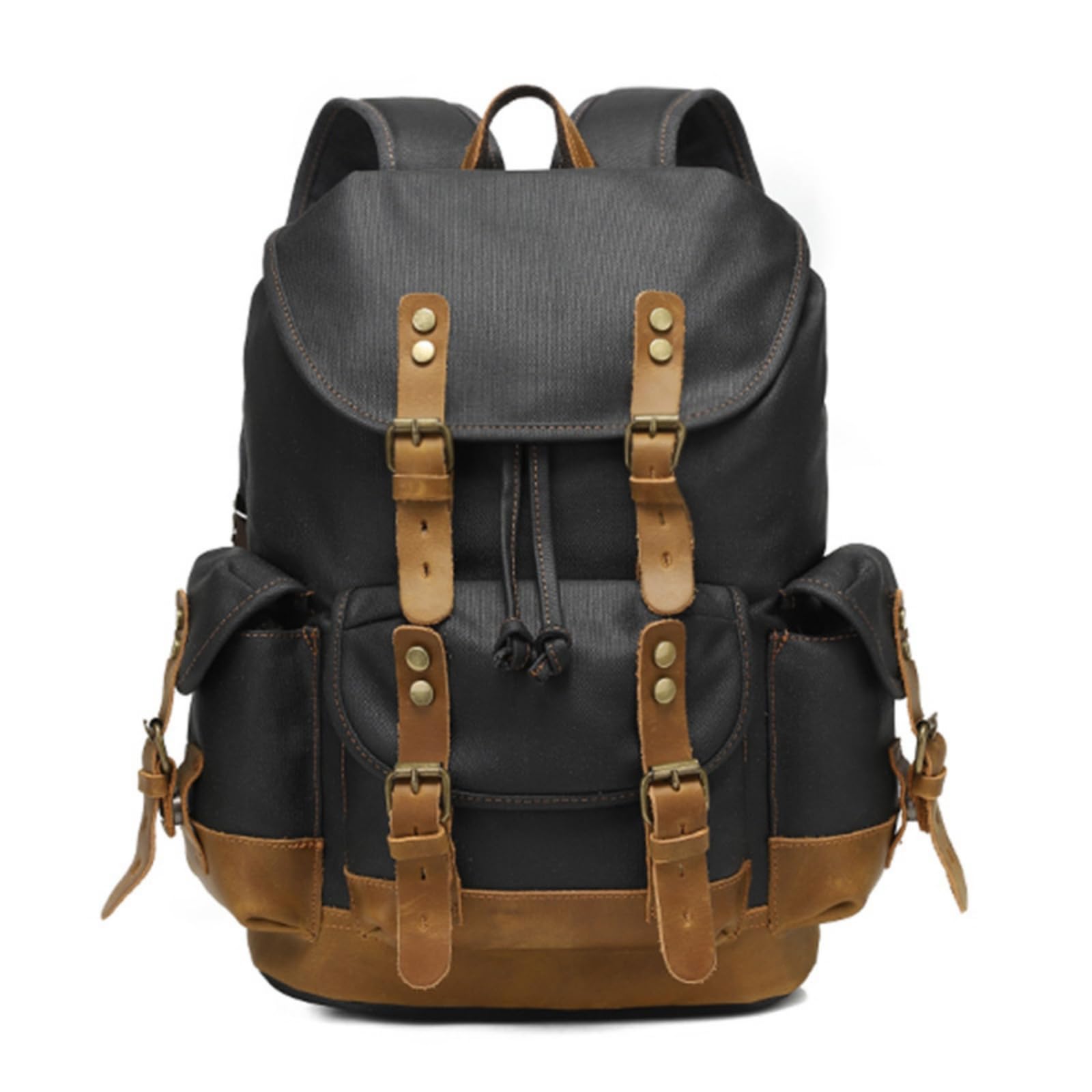 Zaino da Viaggio Impermeabile Zaino Zainetto Borsa Rucksack in Tela con Superiore Coulisse Doppie Cinghie a Fibbia Tasca Frontale Ampia Adatto per, Nero