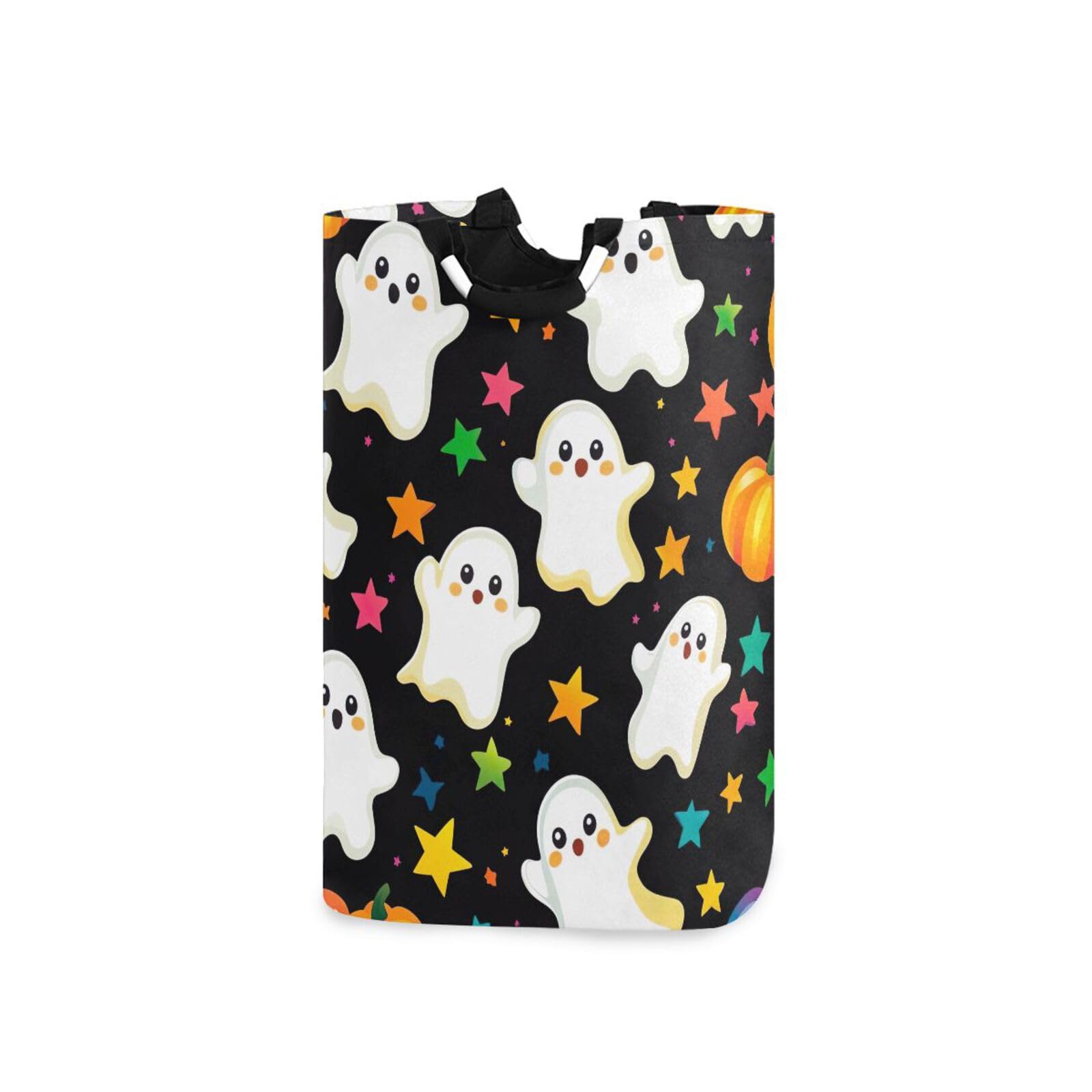 Jihqo Laundry Hamper Basket Halloween Ghost Stars Night Collapsible Nursery Storage Bin Waterproof Clothing Baskets for Home Bedroom Bathroom Washing Room