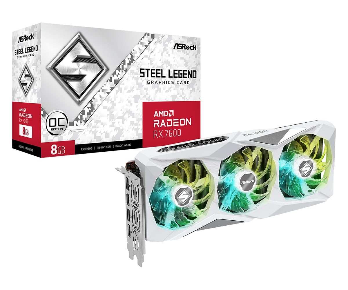 ASRock Rx7600 Sl 8Go AMD Radeon Rx 7600 Steel Legend 8Gb Oc Graphics Card – Pci_E_X8, Gddr6 ASRock Rx7600 Sl 8Go AMD Radeon Rx 7600 Steel Legend 8Gb Oc Graphics Card – Pci_E_X8, Gddr6
