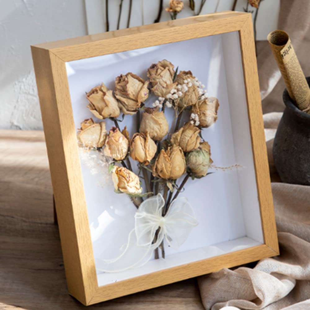 8x10 Wood Shadow Box Frame Glass Door Display Case,Wooden Dried Flower Photo Frame Dried Flower Display Stand Decorative Floating Photo Frame (Primary Color)