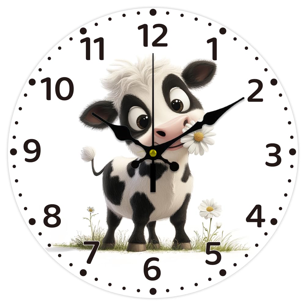 Horloge murale vache et fleurs CHGCRAFT 12 cm ronde et silencieuse pour cuisine et salon
