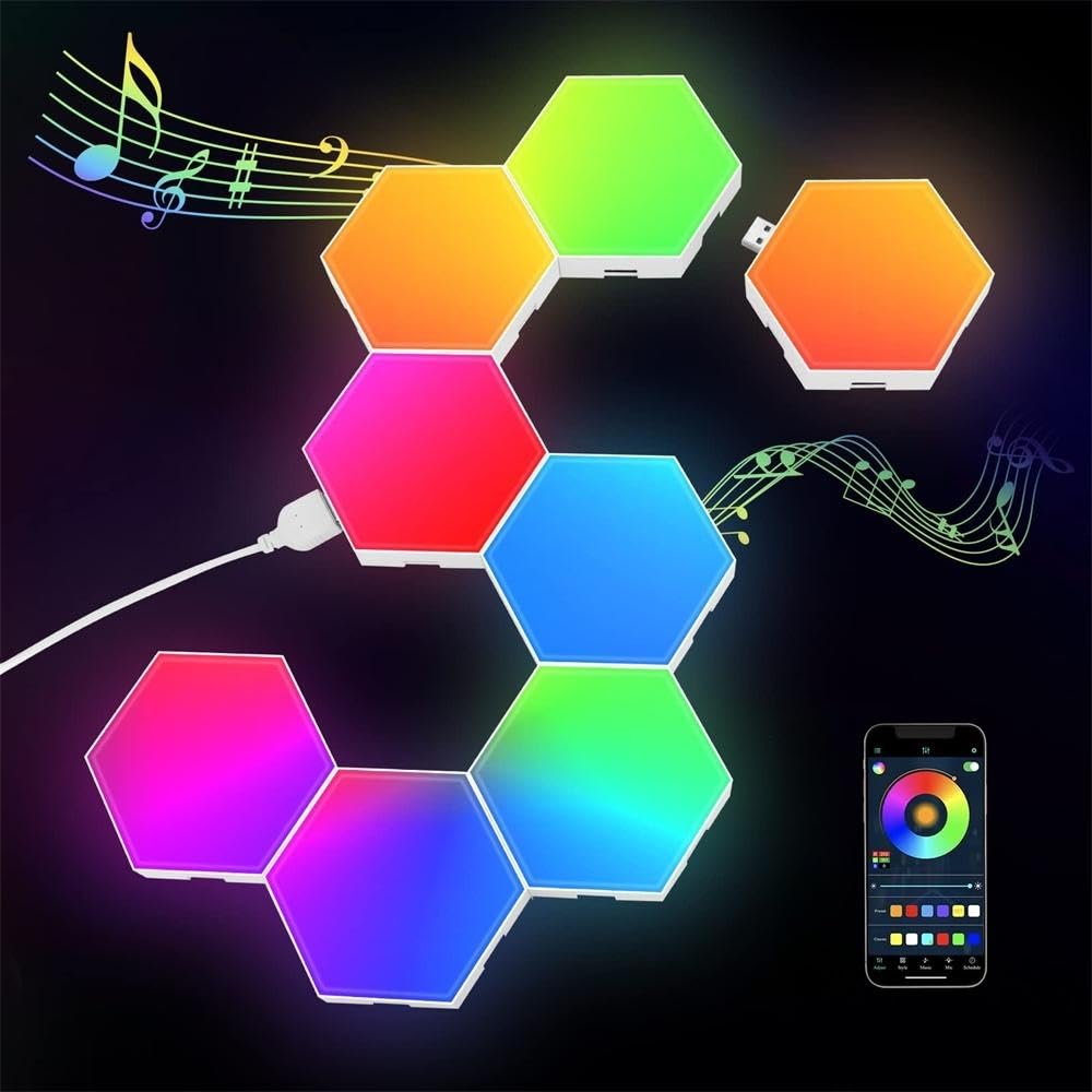 Sponsored Ad – Azonee Hexagon Light Panels, 8 Pack RGB Hexagon LED Lights, Gaming Lights with APP & Remote Control, Wall Lights Gift for Home Decor, Living Room, Bedroom,Gaming Room, Kids, Adults