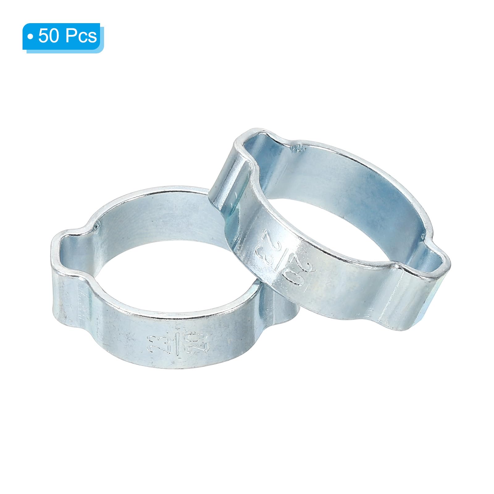 PATIKIL 50 Pack 20-23mm Double Ear Hose Clamp, Galvanized Steel O Clip Crimp Rings for Fuel Petrol Pipe Tube Fitting Connections, Silver Tone - Image 3