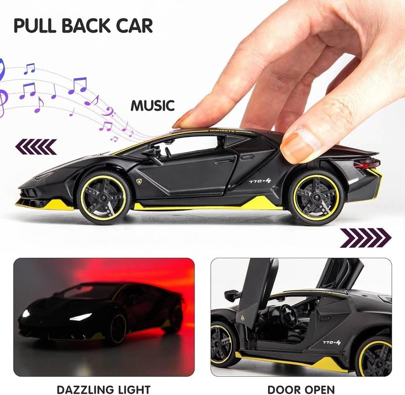 Image of Model 1:24 Lamborgini Model Alloy Metal Pull Back Die-cast Car Openable Doors with Sound and Light Vehicle Car Toy for Kids - Multicolor