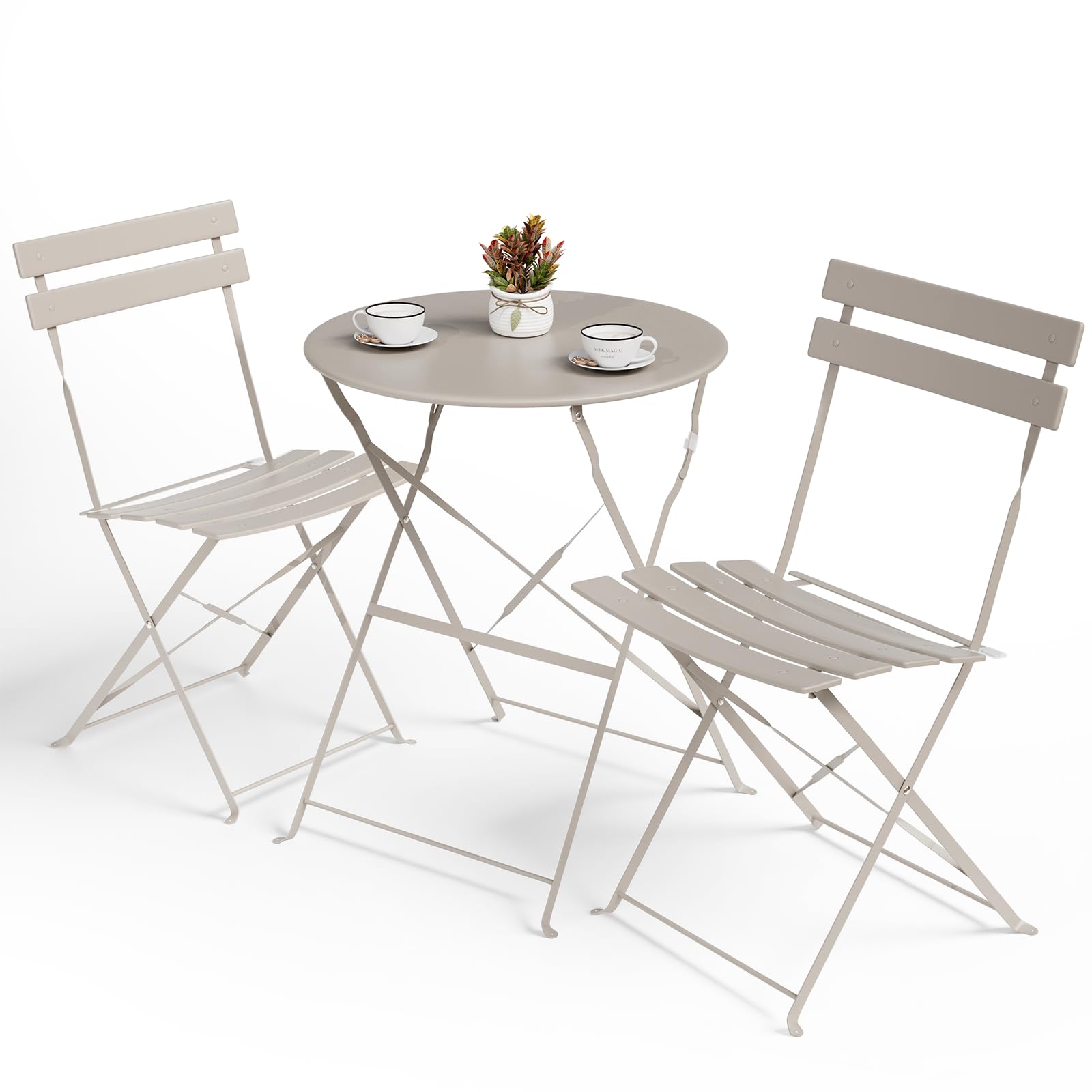 3 Piece Folding Patio Bistro Set, Rust-Proof Metal, 140kg Load Capacity, No Assembly, Lightweight, Balcony Garden Patio Furniture