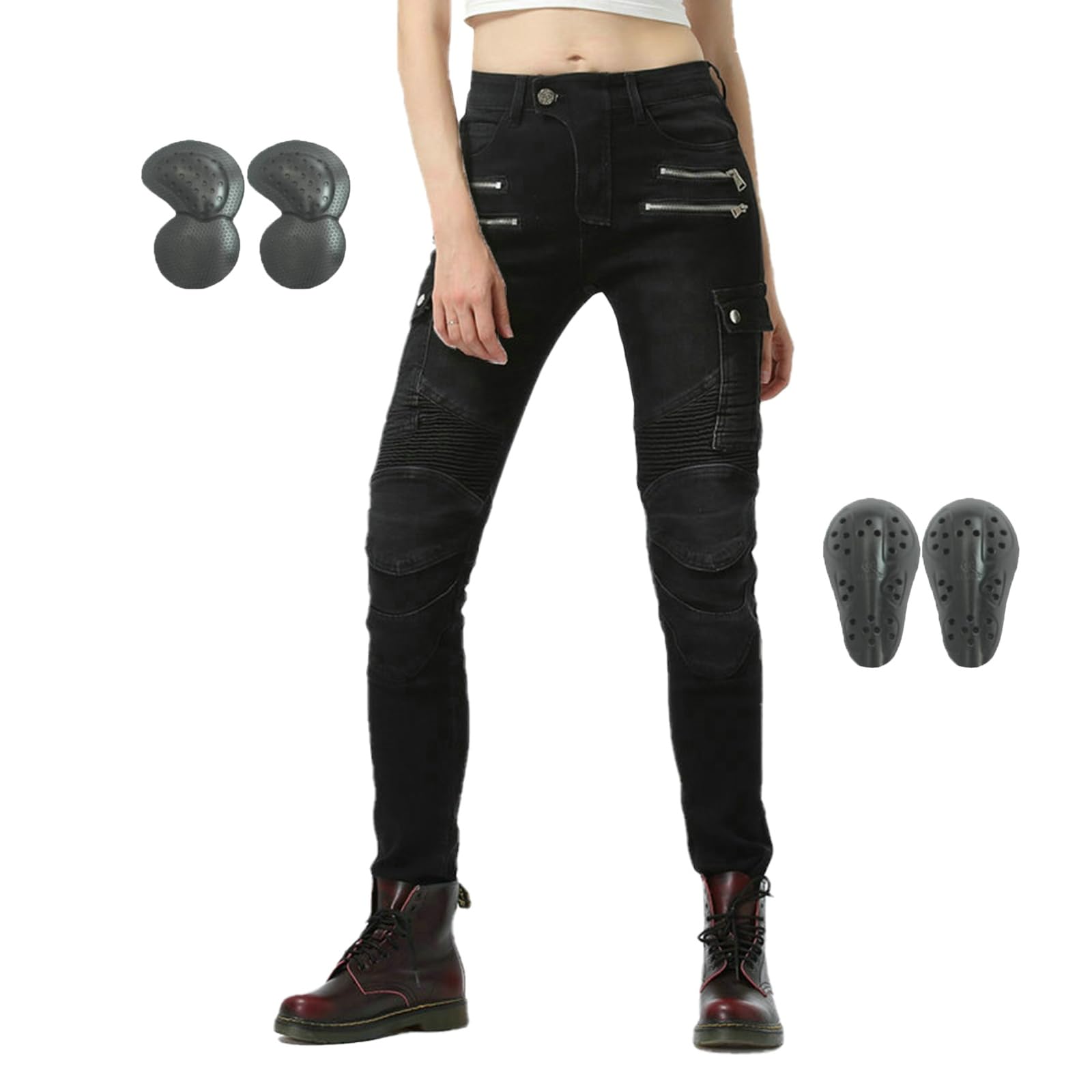 Jeans Moto Donna - Protezione Motorcycle Pantaloni con Strato in Kevlar,4 x Pad di Protezione,Protezioni CE per Ginocchia