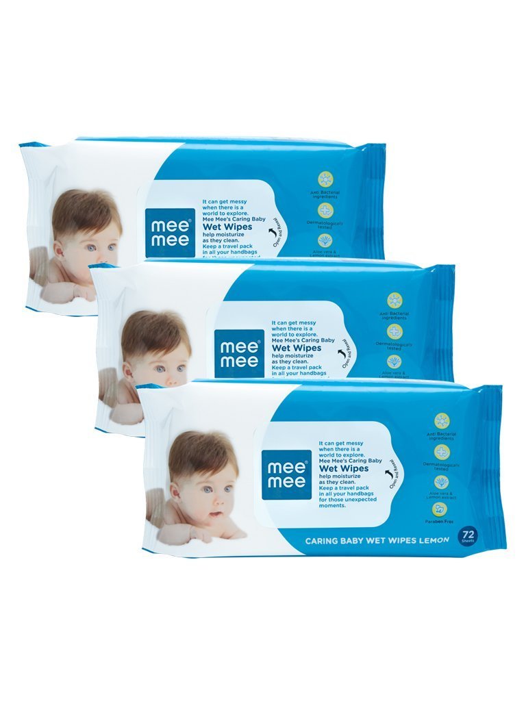 Mee Mee Caring Baby Wet Wipes with Lemon Fragrance - 72 pcs (Pack of 3)
