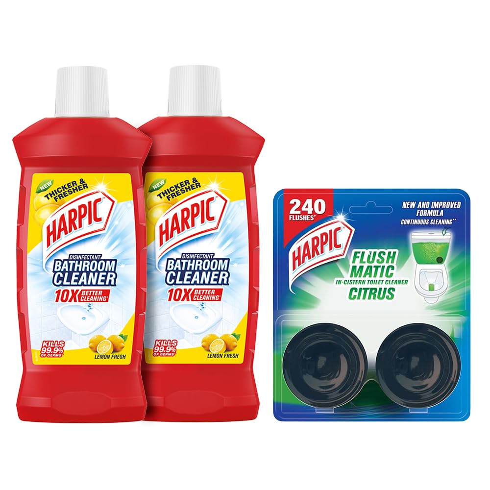 Harpic Disinfectant Bathroom Cleaner Liquid, Lemon 1L (Pack of 2