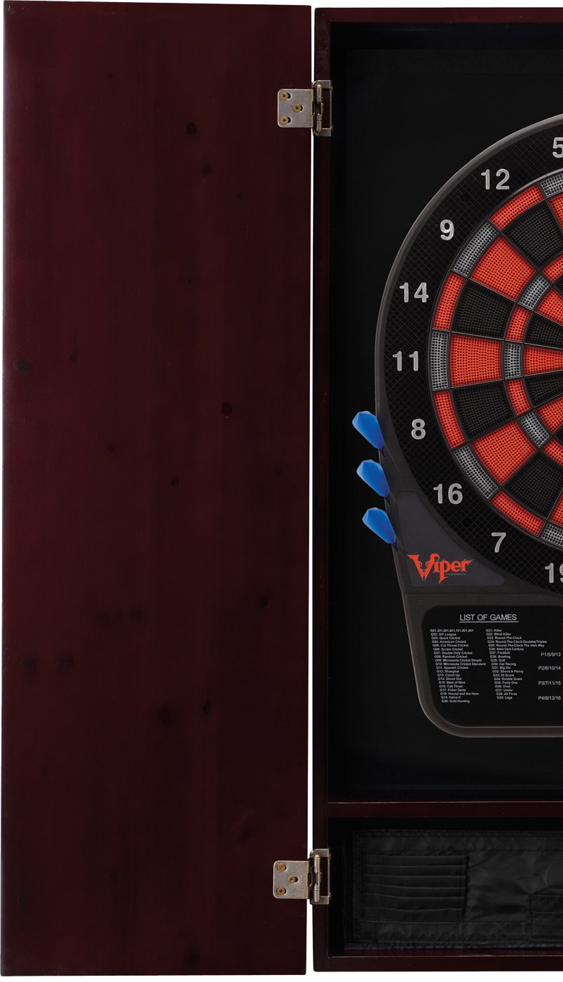 Viper Metropolitan Solid Wood Cabinet & Electronic Ready-to-Play Bundle: Elite Set (800 tarcz do darta, rzutki i laser Throw Line), wykończenie Mahogany