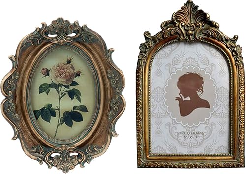 CISOO Marco de fotos ovalado vintage de 4 x 6 pulgadas y marco de fotos arqueado antiguo de 5 x 7 pulgadas, exhibición de mesa y colgar en la pared,