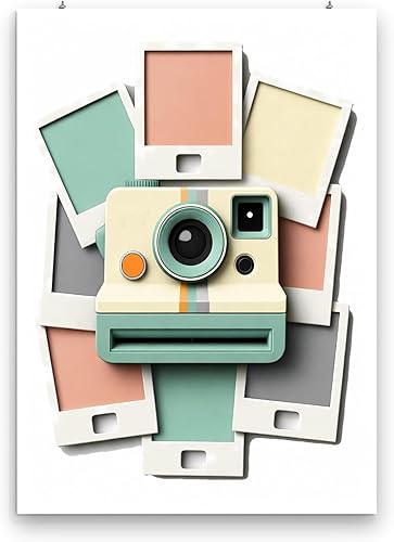 Retro Instant Camera Poster 13x19 Glossy Acid Free Art Print, Pastel Papercut Photography Wall Art, Vintage Film Camera Decor For Studios