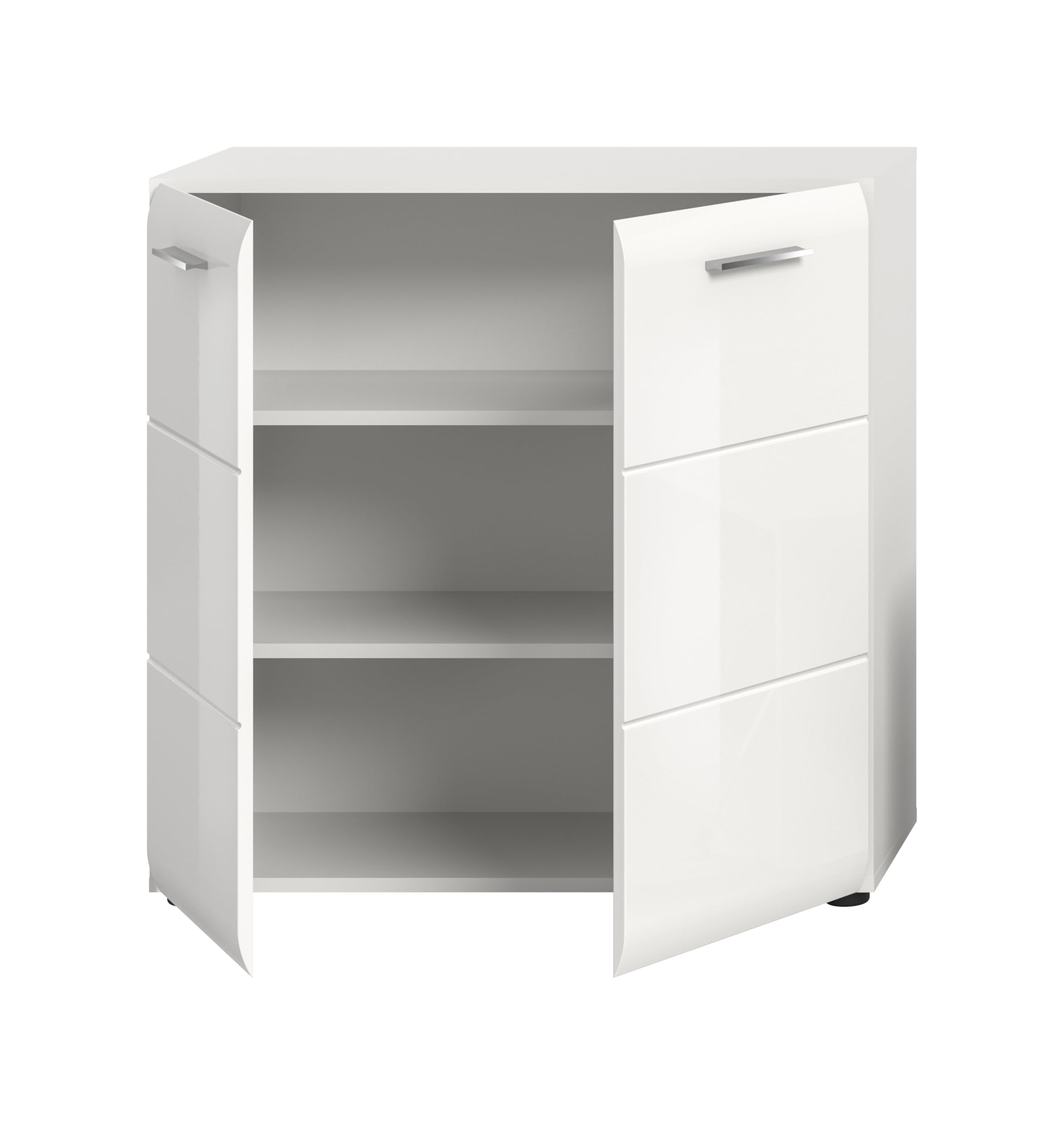xonox.home – Highboard Ice 80x81x34 cm in weiß Hochglanz und weiß – Stilvolle Highboard Kommode mit viel Stauraum – modernes Design für Wohnzimmer & Essbereich