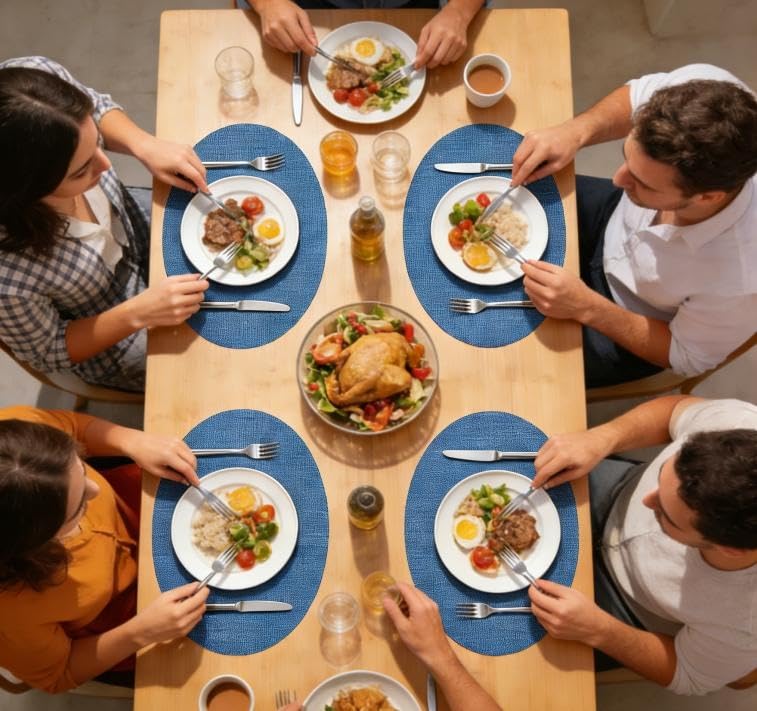 Juego de 6 manteles individuales ovalados lavables de PVC con aislamiento térmico y tejido cruzado antideslizante para mesa de cocina y comedor