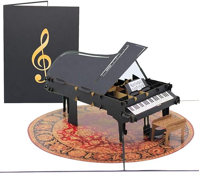 PopLife Grand Piano Pop Up Card for All Occasions - Happy Birthday, Graduation, Congratulations, Retirement, Fathers Day - Musicians, Teacher & Student, Music Lovers - Folds Flat for Mailing