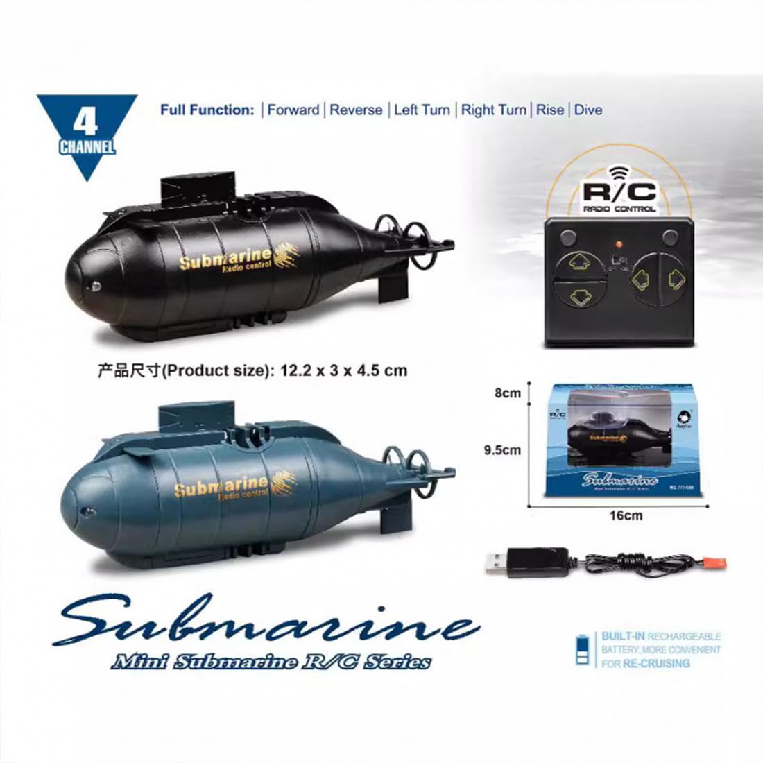 Mini submarino a control remoto, 6 canales de simulación RC submarino nuclear impermeable con control de 6 direcciones, modelo de barco eléctrico, regalo para adultos
