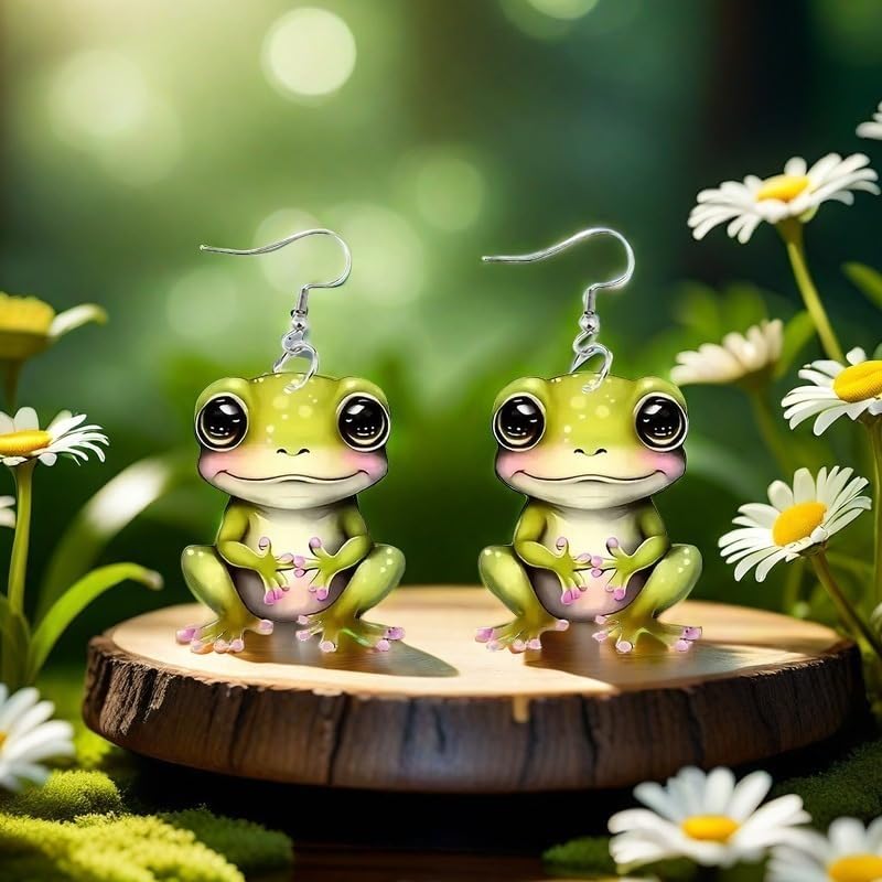 Cute Frog Earrings for Women Double Sides Acrylic Vivid Green Frog Dangle Earrings Animal Jewelry - Image 4