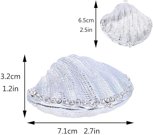 Miniatura 3 de YU FENG Caja de biselado con bisagras de mejillón plateado de 2.7 pulgadas para anillo de boda, estatuilla de concha de metal para exhibición