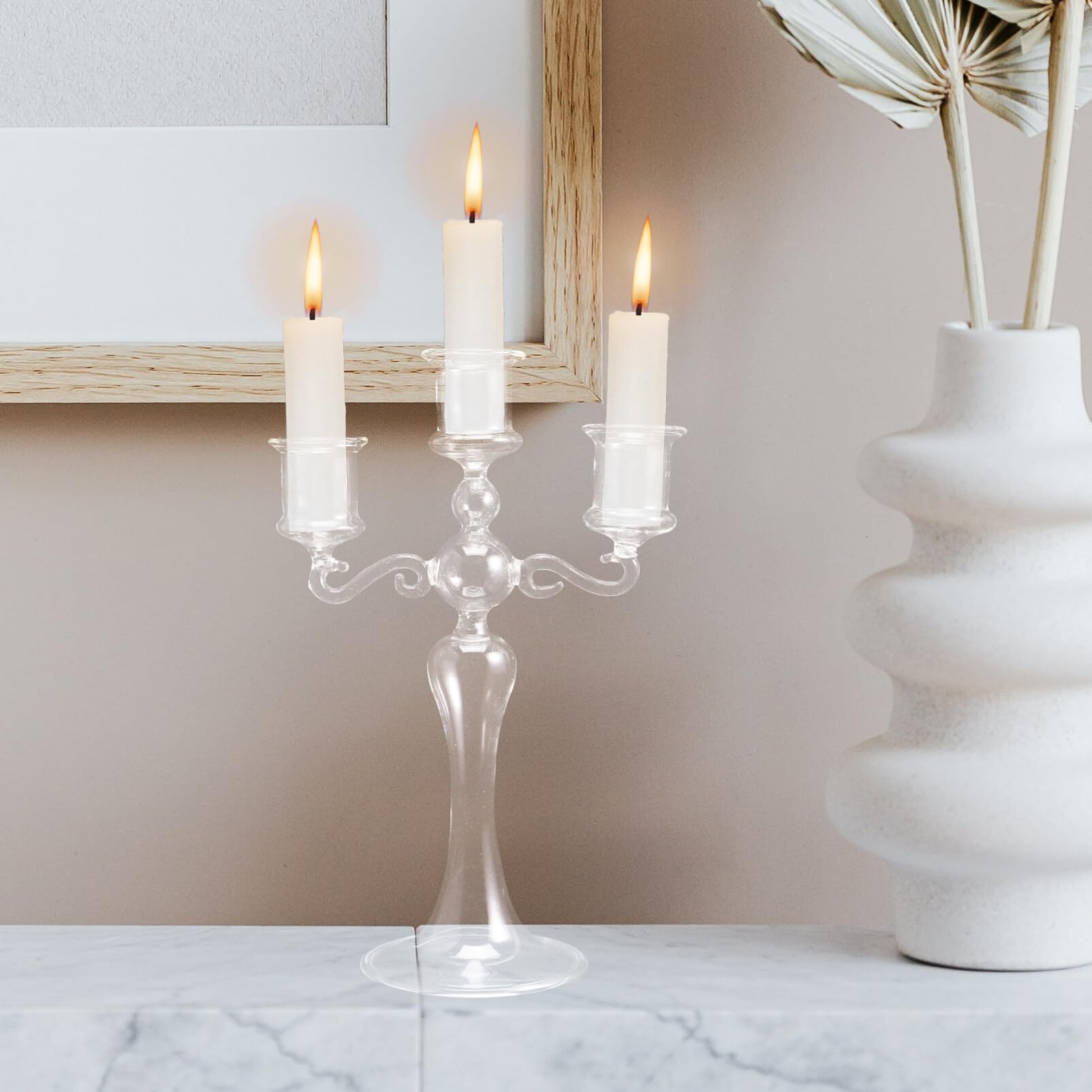 Candelabro Vetro Trasparente 3 Bracci - Portacandele Stile Europeo Per Matrimoni, Casa, Centrotavola - Foto 2