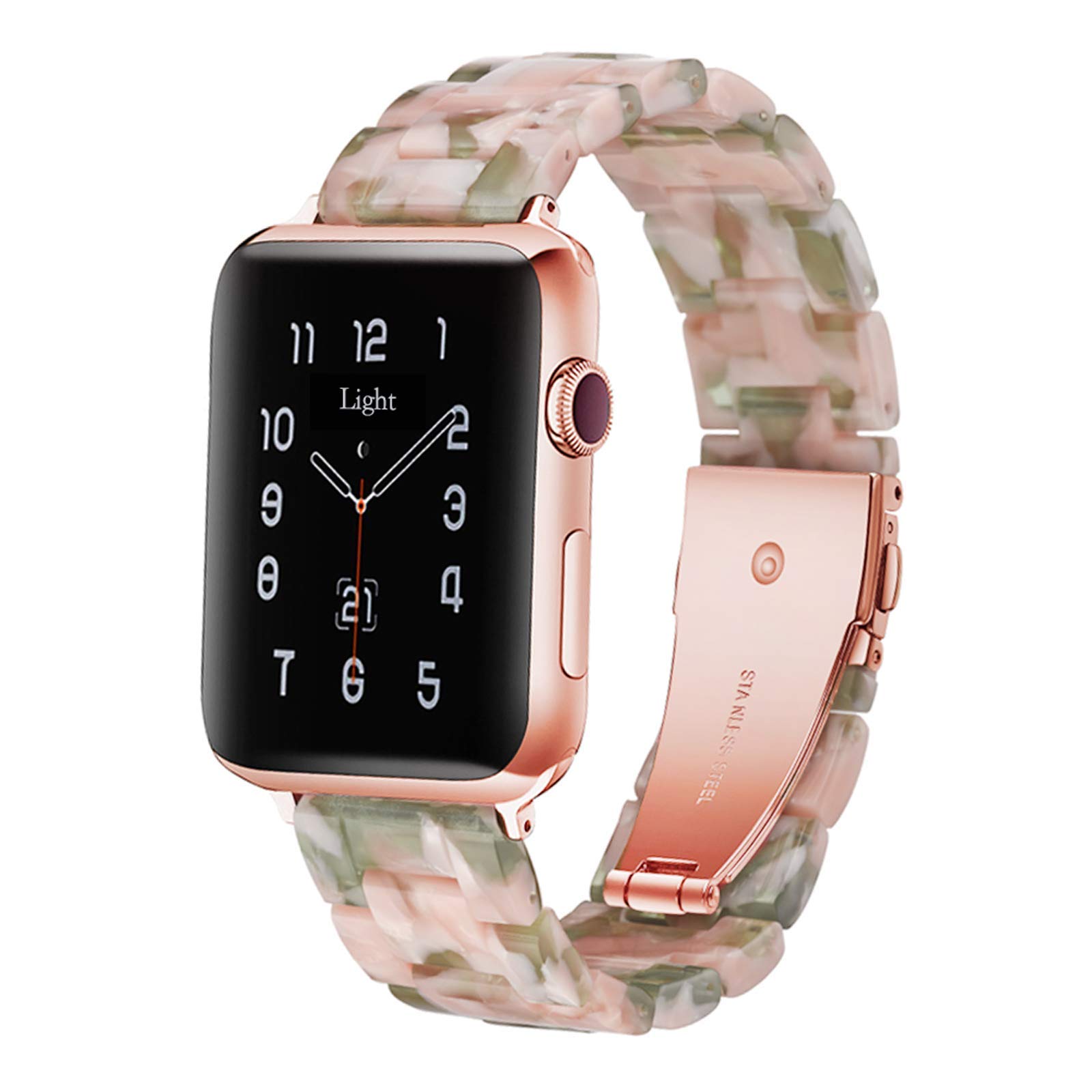 Light HouseCompatible with Apple Watch Straps 42mm 44mm 45mm, Resin Replacement Strap for Apple Watch Series 7 6 SE 5 4 3 2 1(Pink Green,42mm/44mm/45mm)
