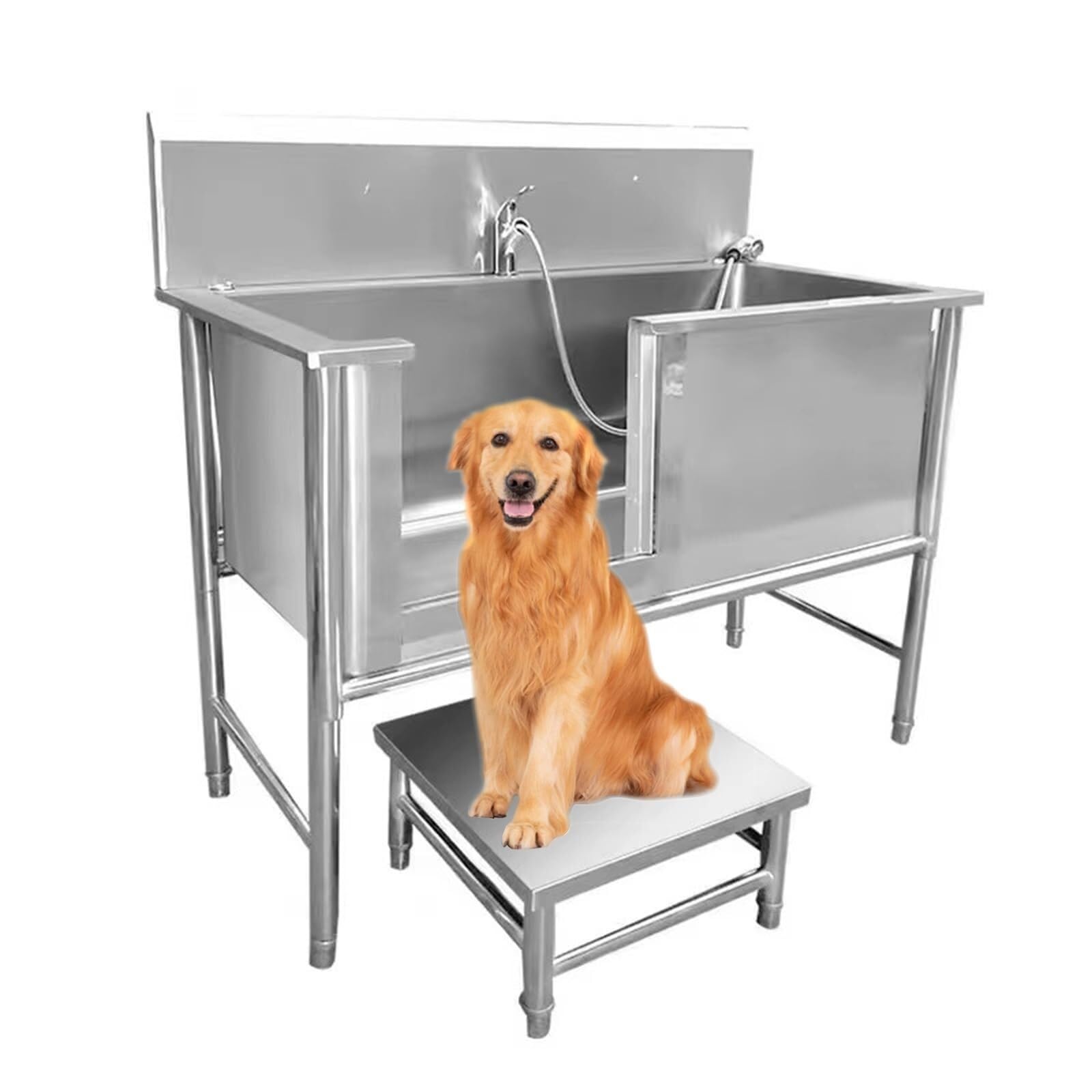 RENJJPBO Professional Stainless Steel Outside Dog Washing Station Pet Dog Grooming Bath Tub Bathtub Sliding Door for Large Pet