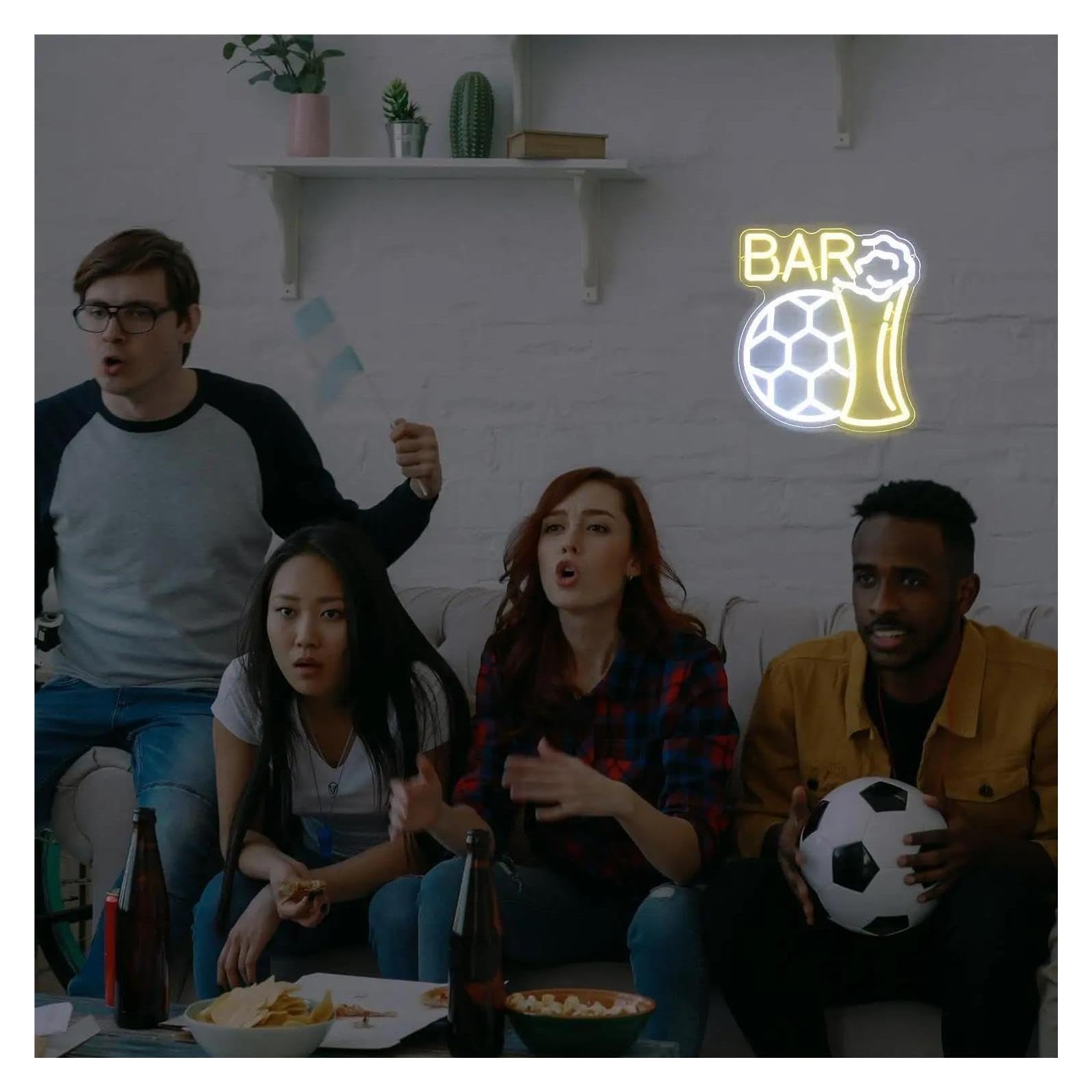Insegna al Neon Insegna Al Neon Soccer Beer Bar Dimmerabile | Luce LED Da Calcio Alimentata Tramite USB Per Bar Pub Man Cave Sala Giochi Decorazione 30.4cmx38cm