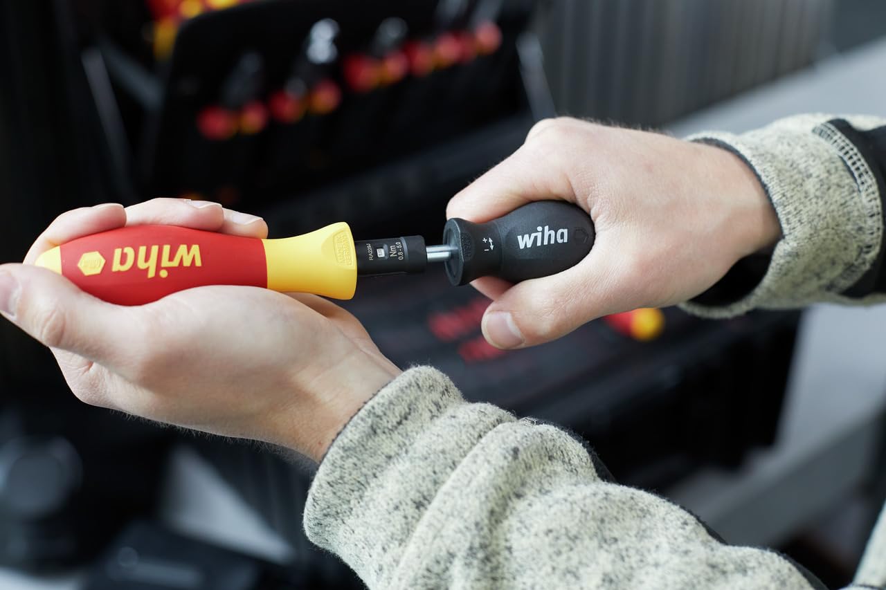 Wiha 2872T18 TorqueVario-S Eléctrico 0,8-5,0 Nm, Rojo Amarillo | (36791) TorqueVario-S electric I ajustable 0,8-5,0 Nm I plano Phillips PlusMinus TORX I mango VDE I slimBits aislados