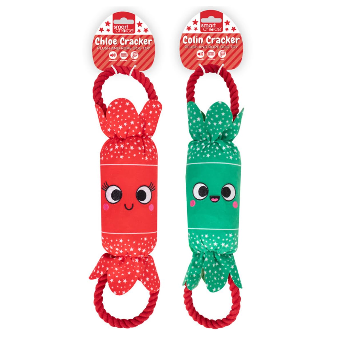 YöL Green & Red Squeaky Plush & Rope Christmas Cracker Dog Toy – 47cm Festive Design – Soft Polyester with Internal Squeaker & Crinkle Effect – Durable Chew, Tug Of War & Fetch
