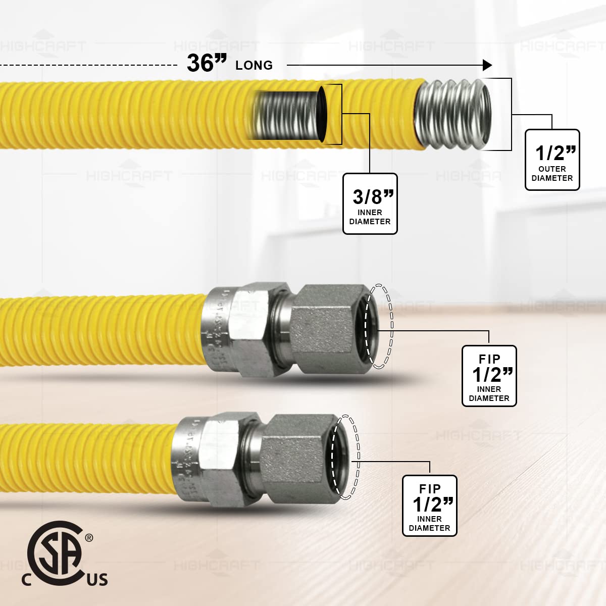 Amazon.com: HIGHCRAFT 36 Inch Gas Connector with Fittings, Yellow