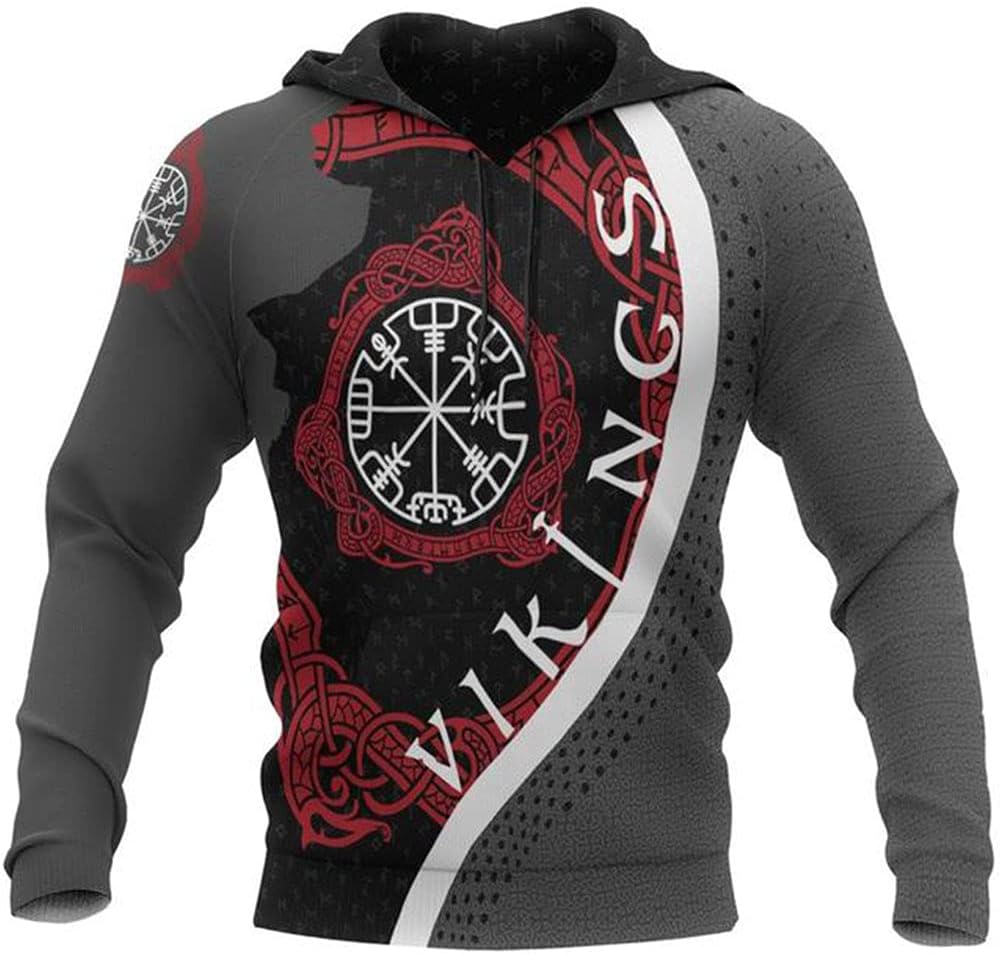Viking Tattoo Men's Hoodie Vegvisir Compass Rune 3D Printing Long Sleeve Hooded Sweatshirt Pullover Unisex Casual Jacket