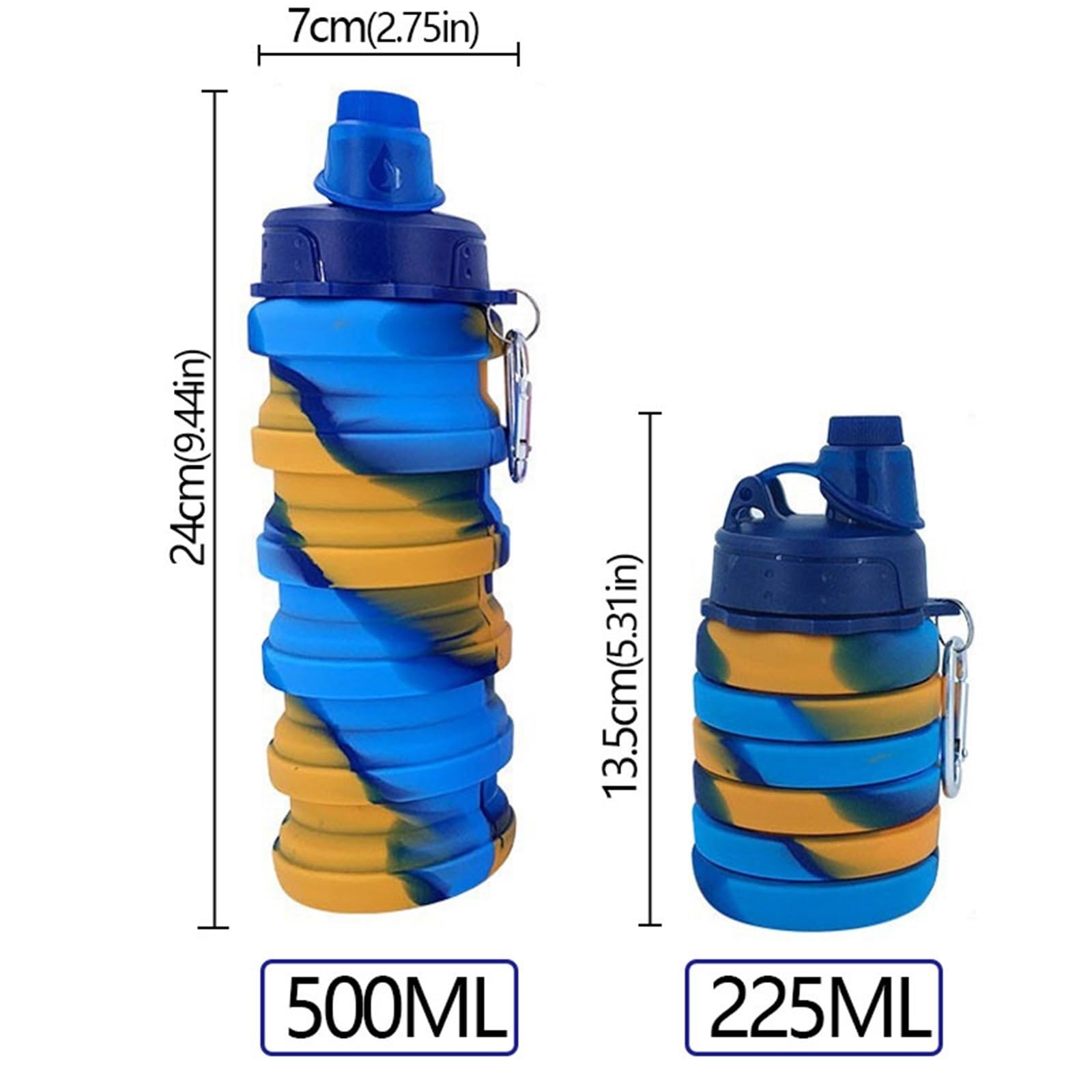 Outdoor Sports Silicone Foldable Water Bottle For Camouflage Creative Travel Reusable Leakproof Water Bottle With Carabiner((500ml,A-style 4)