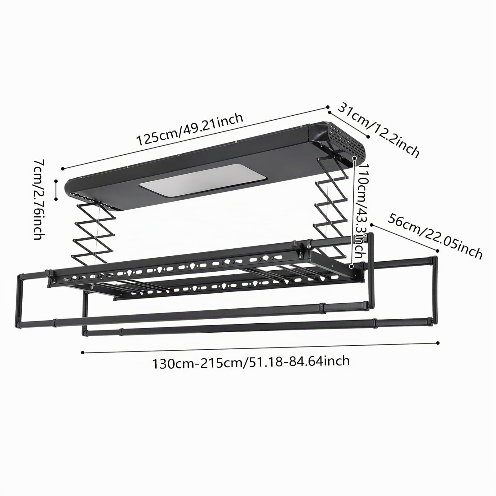 Stendibiancheria a soffitto, stendibiancheria da soffitto, essiccatore elettrico da soffitto, essiccatore da soffitto con 8 aste orizzontali, 2 aste estraibili, capacità di carico totale 35 kg