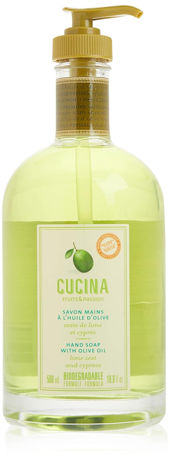 Fruits & Passion [Cucina] Coriander & Olive Oil Hand Soap, (16.9 fl oz) - Luxury Kitchen Liquid Hand Soap, Vegan, Natural Moisturizing Hand Wash in Glass Hand Soap Dispenser : Cucina Soap : Beauty & Personal Care