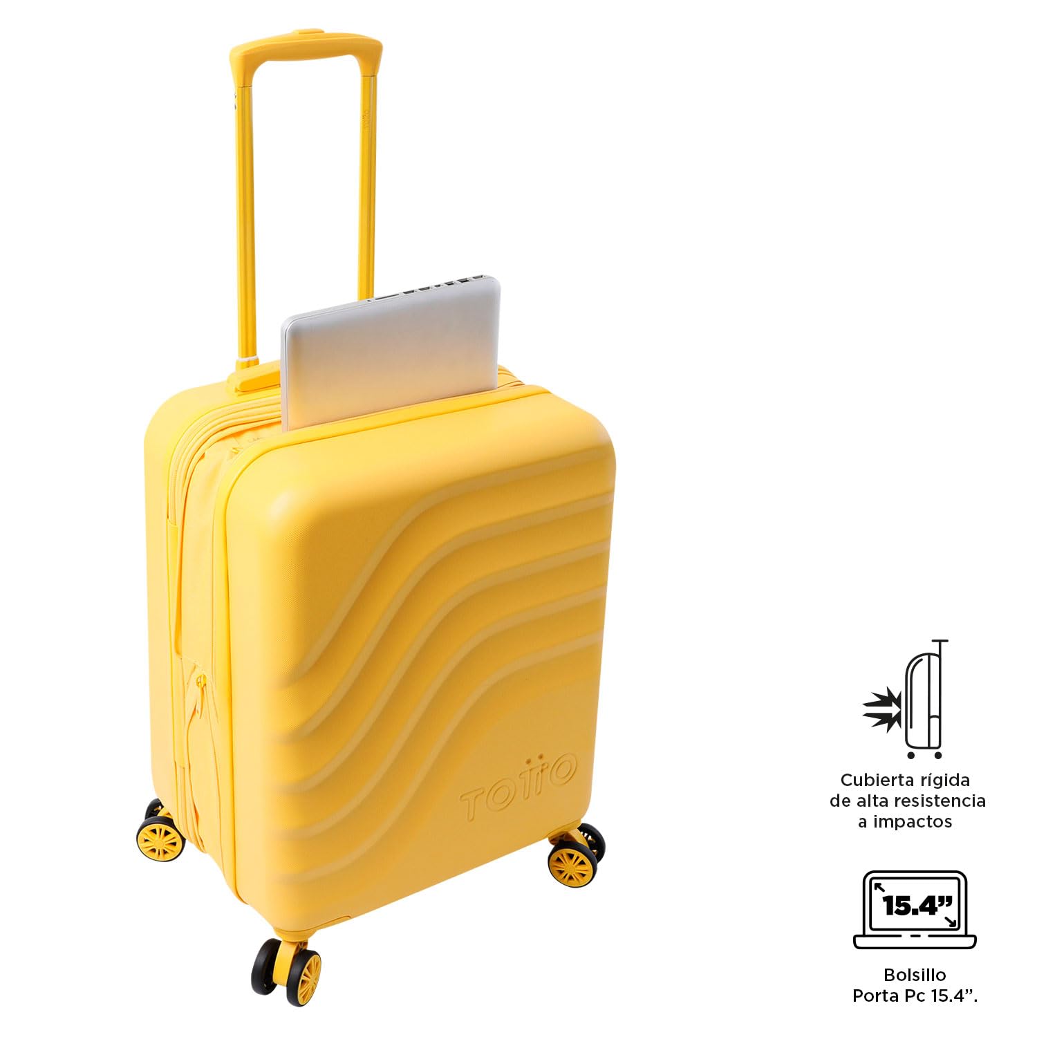 TOTTO - Maleta Trolley Cabina, Modelo Bazy+, 39,5 x 54,5 x 22,5cm, Capacidad 39L, Expandible, Resistencia a Impactos, Ruedas 360º, Manija Telescópica, Correas Internas, Candado TSA, Color Super Lemon