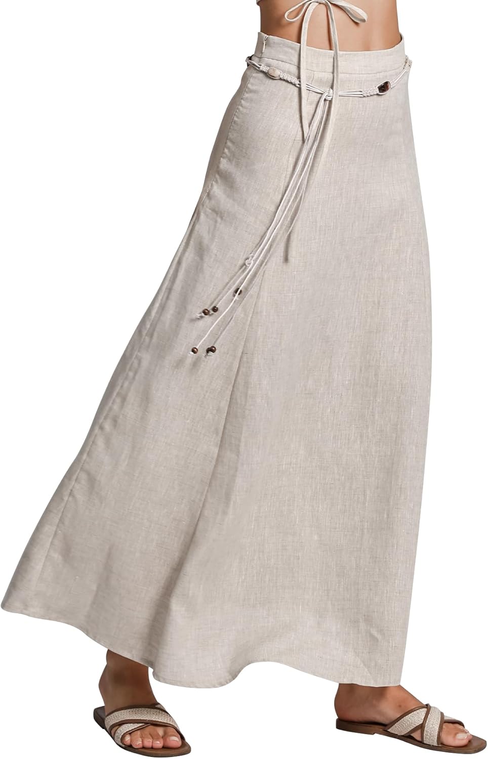 Amazhiyu Women's 100% Linen A-line Maxi Skirt with Matching Belt Summer Casual - Image 5