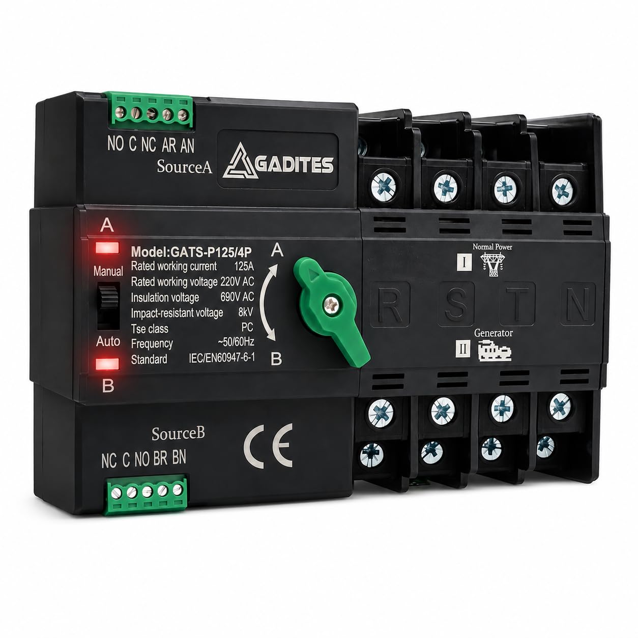 GATS-P125/4P Automatic Transfer Switch 125A 2 Pole ATS, Generator & Utility Power Changeover Switch, Auto Transfer, Manual Override, Heavy Duty Power Home, Office & Industrial Use-picture-30