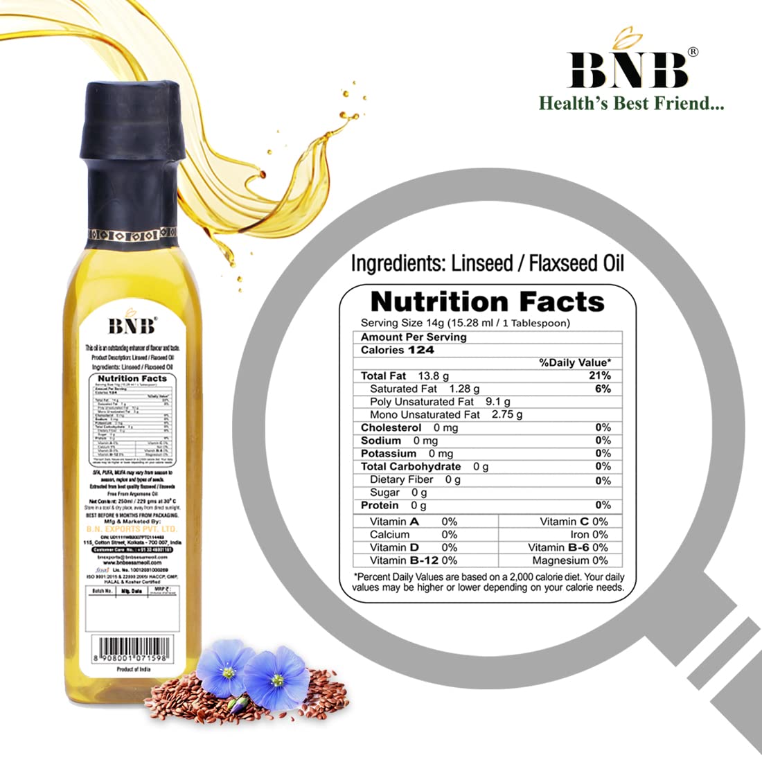 Bnb Virgin Cold Pressed Pure Flaxseed Oil 500 Ml Omega | Desertcart  Seychelles