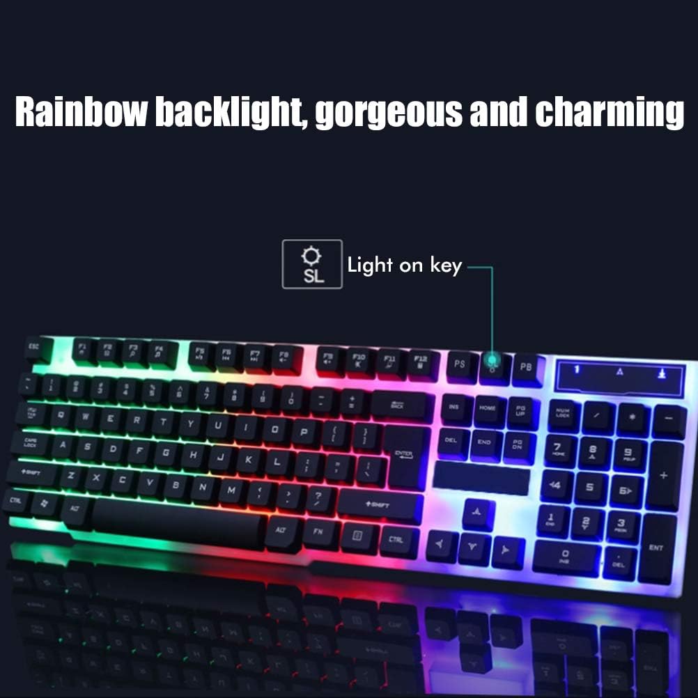 LED Backlit Gaming Keyboard and Mouse Combo, for PC Desktop Laptop, Colorful Glowing Mouse and Fast Response Velocity (Black)