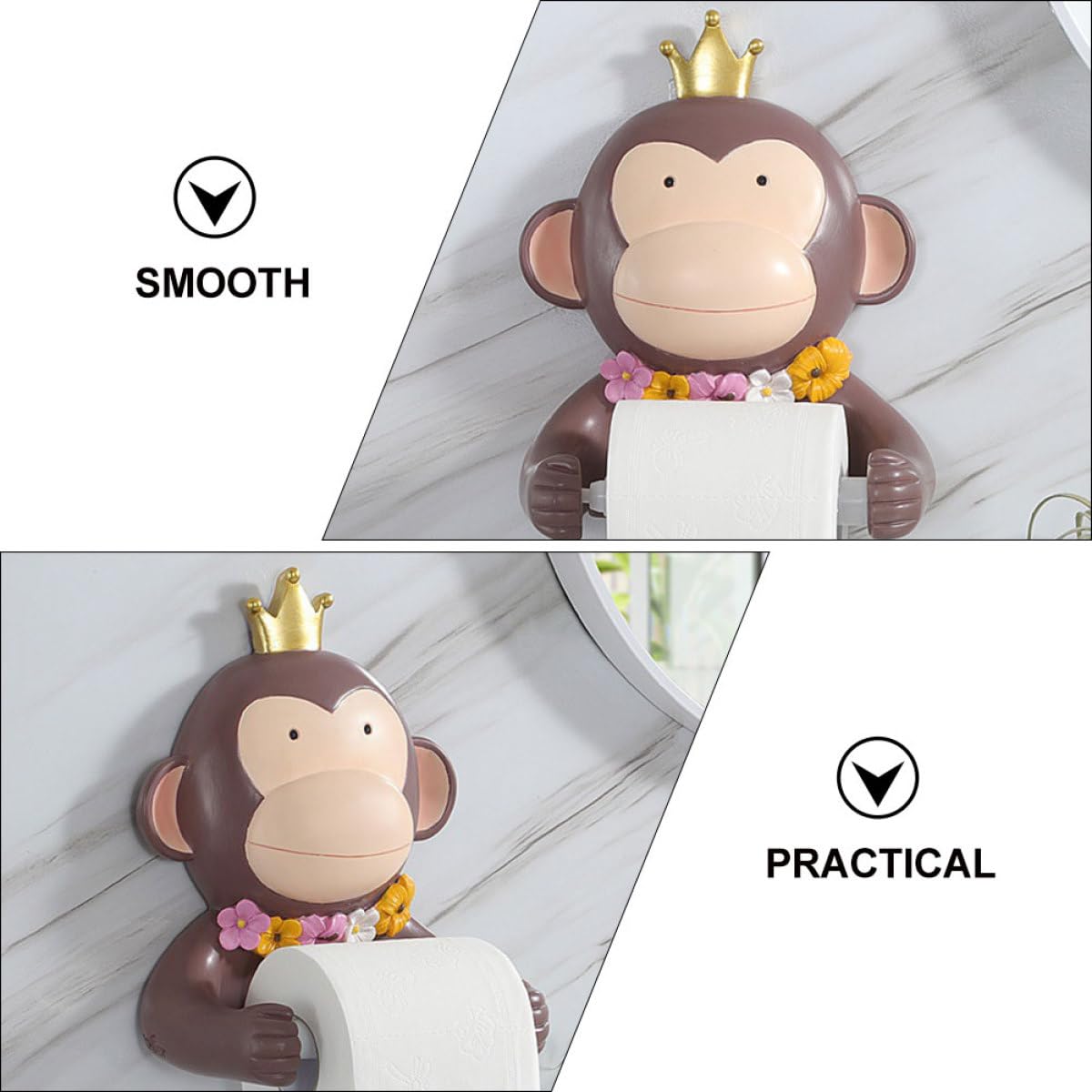Portarrollos de Papel Higiénico de Resina Marrón Estante Resistente Corrosión Deslustre para Baño y Sanitario en Estilo Cartoon