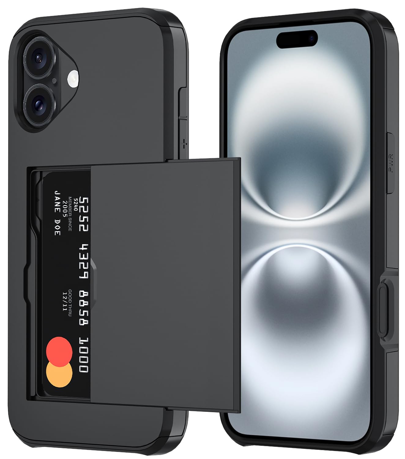 Qinmay Compatible with iPhone 17 Case Wallet,Built-in Card Holder, Heavy Duty Protective Dual Layer Shockproof Hidden Card Slot Slim Wallet Phone Cover for iPhone 17 ，Black