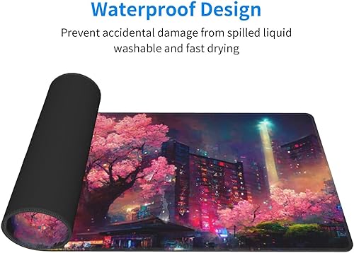 Vista 6 de Alfombrilla de mouse japonesa con diseño de flor de cerezo neón de 11.8 x 31.5 pulgadas, alfombrilla de mouse grande con base de goma antideslizante