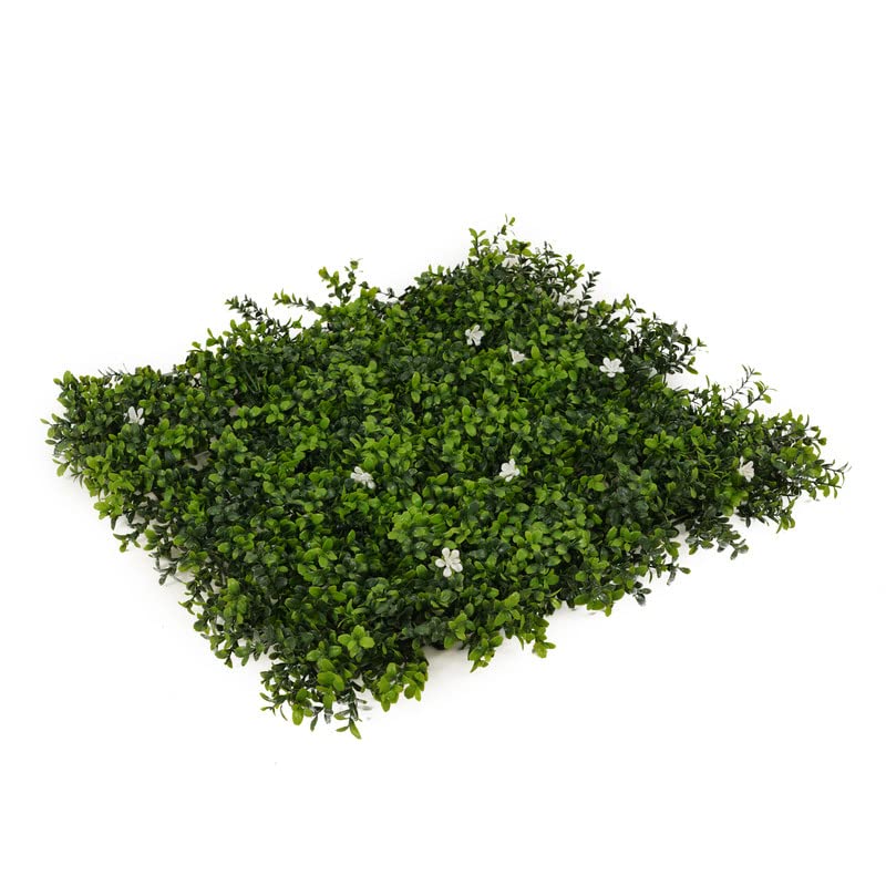 Image of Artificial Wall Grass for Home Decoration (1 Pc) I Grass Mat for Wall I Vertical Garden Artificial Plants (Green & White Design, 50cm X 50cm X 5cm, Plastic, Pack of 1)