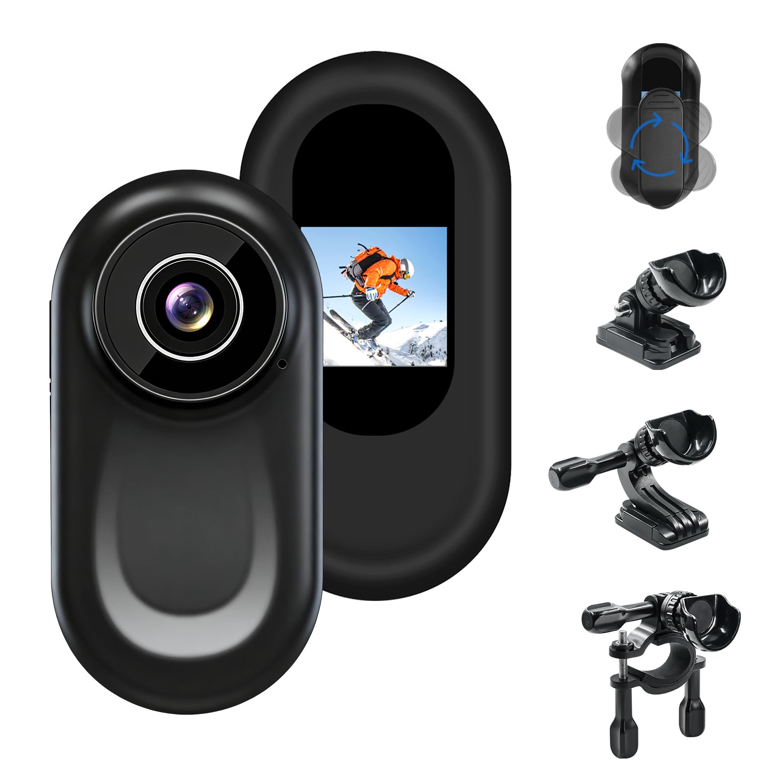 LXMIMI Mini Caméra d'action, Caméra pour Casque de Moto 120° avec Écran de 0,59 Pouces, Caméra d'action avec Vision Nocturne Automatique pour Motos, Vélos et Casques (Noir)