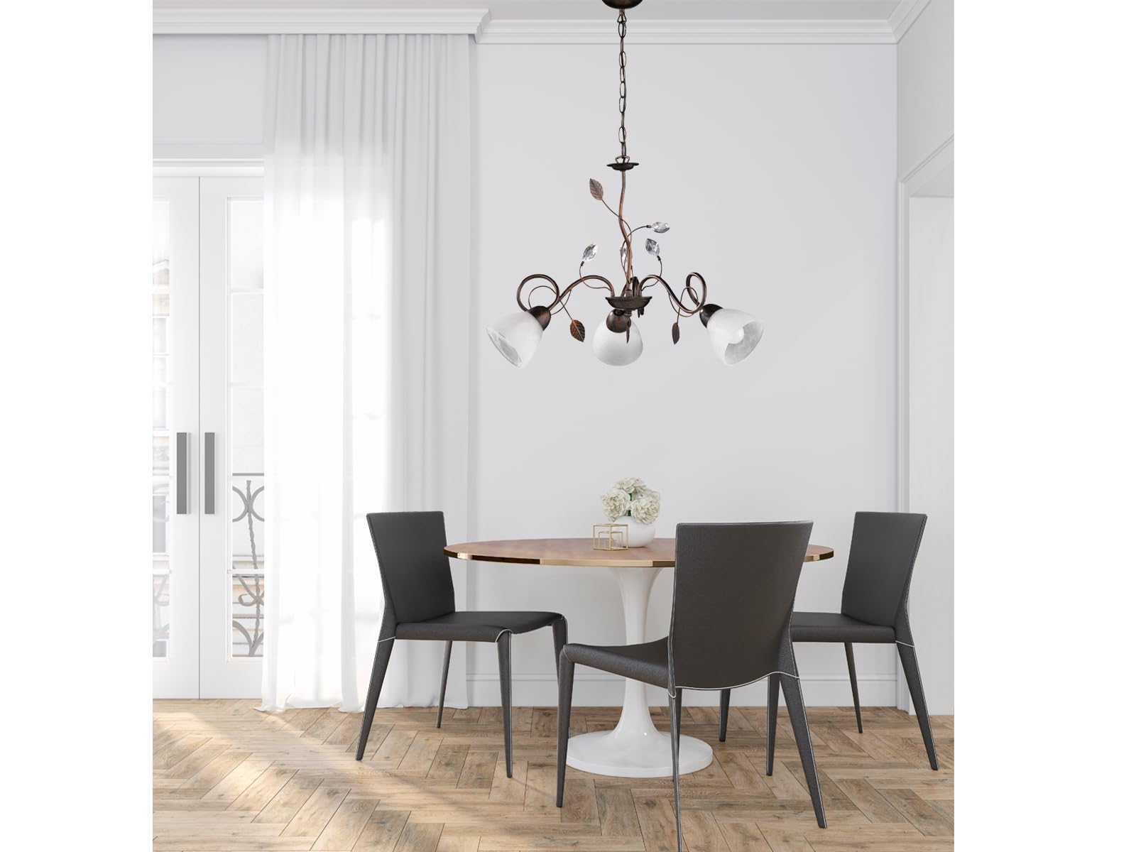 Trio Leuchten 110700328 Traditio a + + to e, Lampadario, Metallo, E14, antico ruggine, 70 x 70 x 150 cm